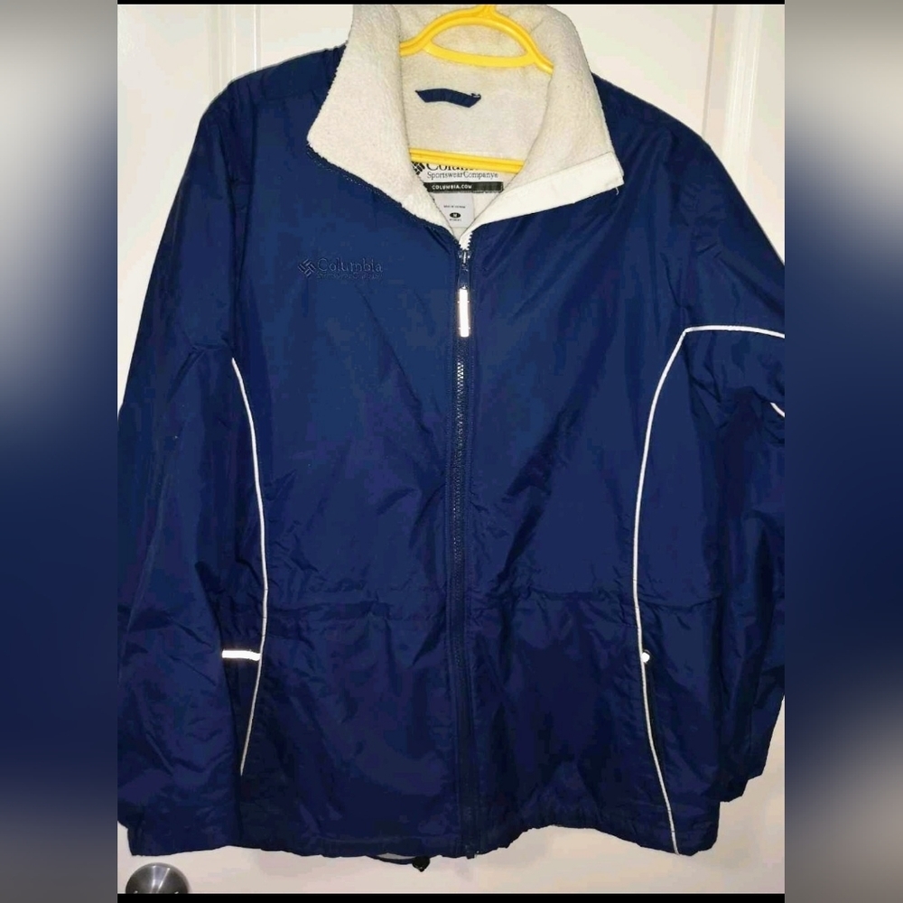 Columbia Sherpa Fleece Lined Spring/Fall Jacket Sz M Navy & White Warm Coat
